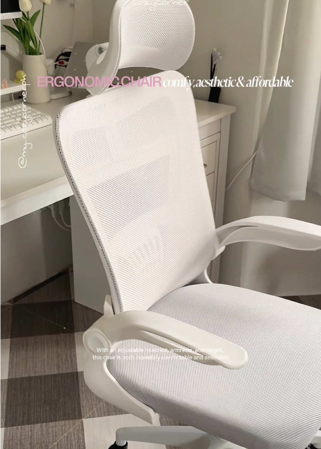 This is the perfect way to upgrade your workspace. This ergonomic chair is not only super comfortable, but it's also designed with a sleek aesthetic. It's made with breathable fabric, comes in a variety of colors, and is very affordable! #ergonomicchair #officechair #comfortable #aestheticergonomicchair #cozycorner 