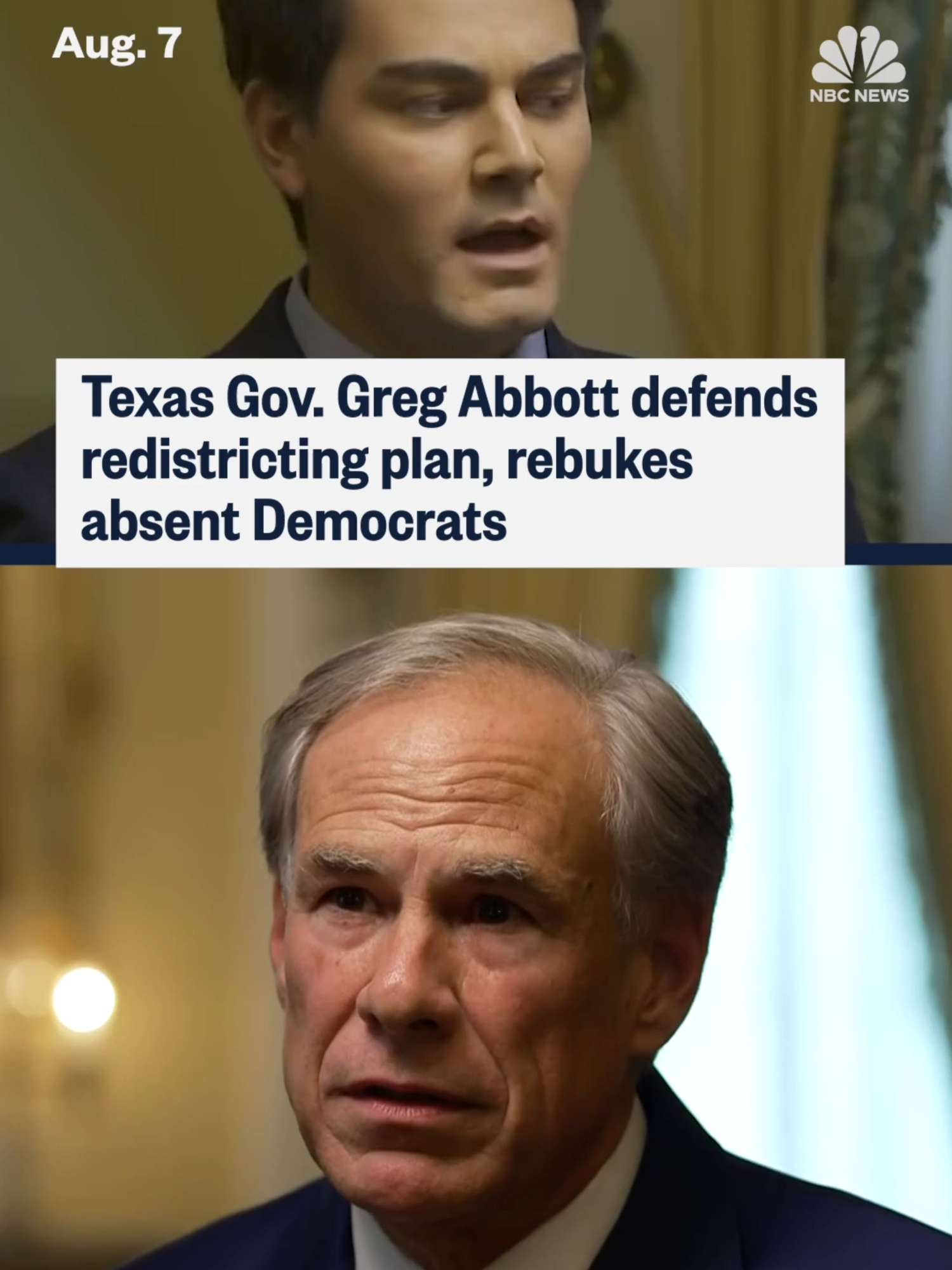 #Texas Gov. Greg Abbott is pushing lawmakers to return to the state capitol so #Republicans can pass a controversial redistricting plan that would have national implications. In an exclusive interview, he tells NBC News, 