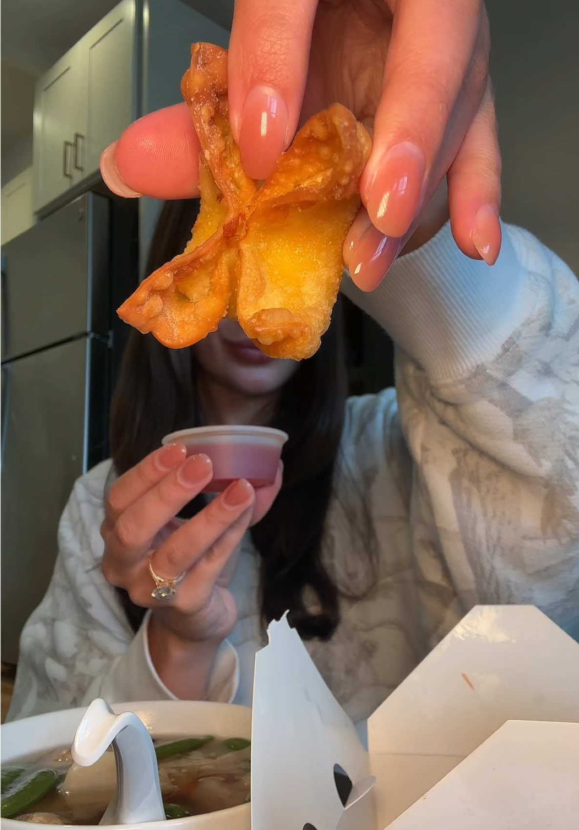 Wonton soup & crab rangoon mukbang + wedding talk 🦀👰🏻🍜 #crabrangoon #mukbang #eatwithme #food #Foodie #takeout #chinesefood #weddingplanning #weddingtips #weddingtok 