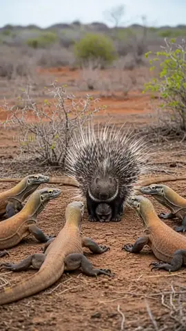 মা শজারু তার বাচ্চাদের মারাত্মক সরীসৃপ থেকে রক্ষা করে!#wildlife #animals #nature 