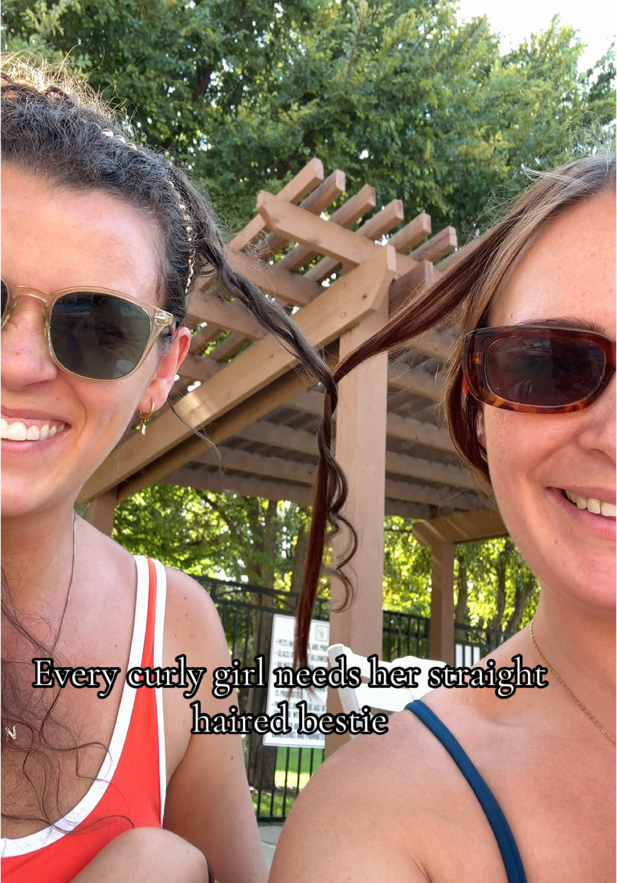 My curls and her naturally straight hair? A match made in hair heaven ✨👯‍♀️ #CurlyAndStraight #NaturallyStraightHair #CurlyHairBestie #HairTextureLove #StraightHairDontCare #CurlsAndConfidence #HairBesties #BestFriendGoals #MixedTextures #StraightVsCurly #CurlyCrew #NaturalTextures #HairBestFriendEnergy