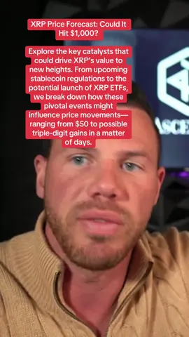 XRP Price Forecast: Could It Hit $1,000? Explore the key catalysts that could drive XRP’s value to new heights. From upcoming stablecoin regulations to the potential launch of XRP ETFs, we break down how these pivotal events might influence price movements—ranging from $50 to possible triple-digit gains in a matter of days. #XRP #CryptoPredictions #PriceForecast #BlockchainRevolution #XRPCommunity #ETFs #CryptoRegulations #TradingStrategies #InvestmentOpportunities #Ripple 