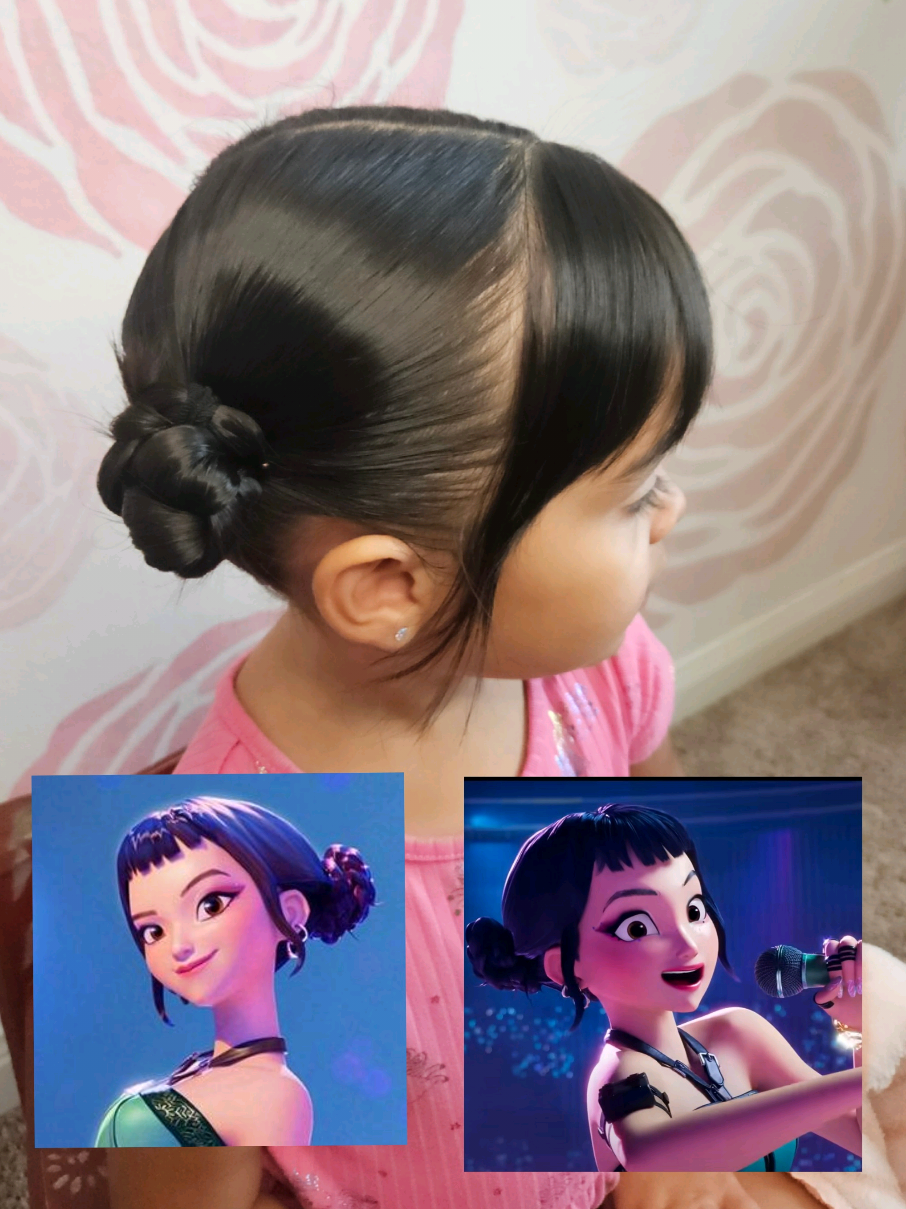 Zoey inspired hairstyle ✨️ She already had the bangs, so why not try the look? 🤩  #hairtutorial #demonhunter #huntrix #netflix #zoey #hairstyle #kpophairstyle #hairinspo #kpop #braids #kpopdemonhunters #toddlerhairstyleideas 