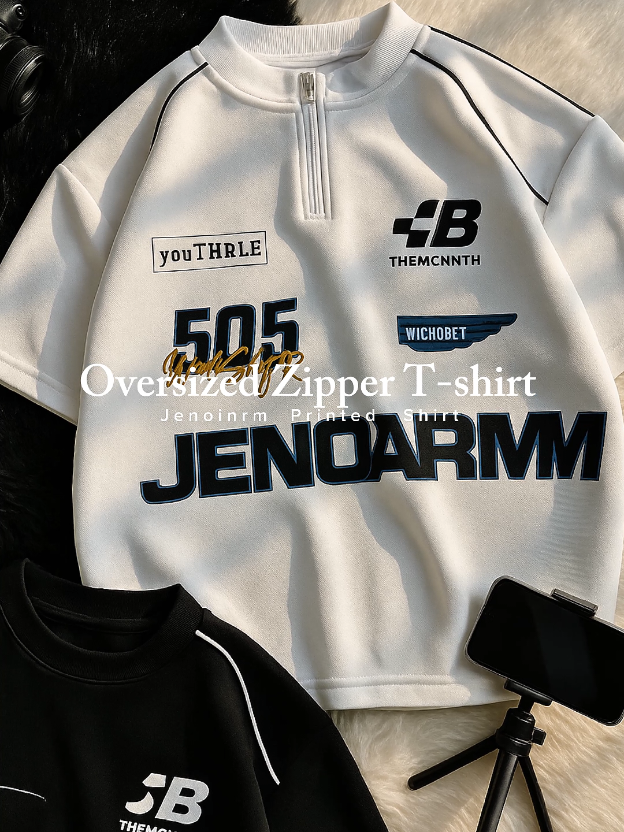 Fashion Oversized Couple Motorcycle Zipper T-shirt🔥🔥 #mensfashion #menshirt #unisexfashion #cbaxyz #fyp 