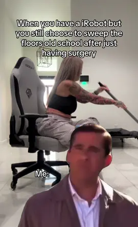 I am unable to put any weight on my foot and I am alone here the majority of the time. So, I’ve been sweeping and mopping the floors by rolling around on this chair since having the surgery. I am a neat freak and cannot stand for my house to be dirty. #cleaning #surgery #LifeHack #robot #life #fyp 