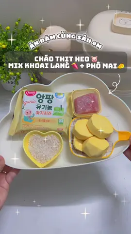 Menu hôm nay có: Cháo thịt heo 🐷 mix khoai lang🍠 +phô mai tách muối🧀 đơn giản dễ nấu, mà cao năng lượng cho bé nè mom ơi #andam #andamtruyenthong #andamcungbe #chaothitheo #phomaitachmuoi 