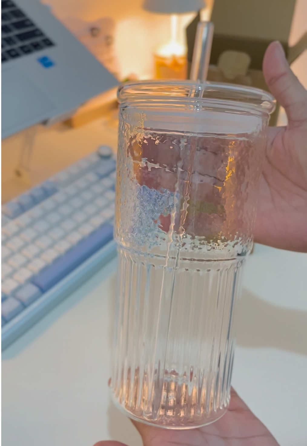 Locaupin Textured Glass Cup Tumbler with Straw Cover #locaupin #glasstumbler #coffeetumbler #glasscup #glasscupwithstraw 