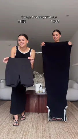 THIS or THAT? 🖤 2 viral dress hacks to make a mini dress 👀 #fashionhacks #styling 