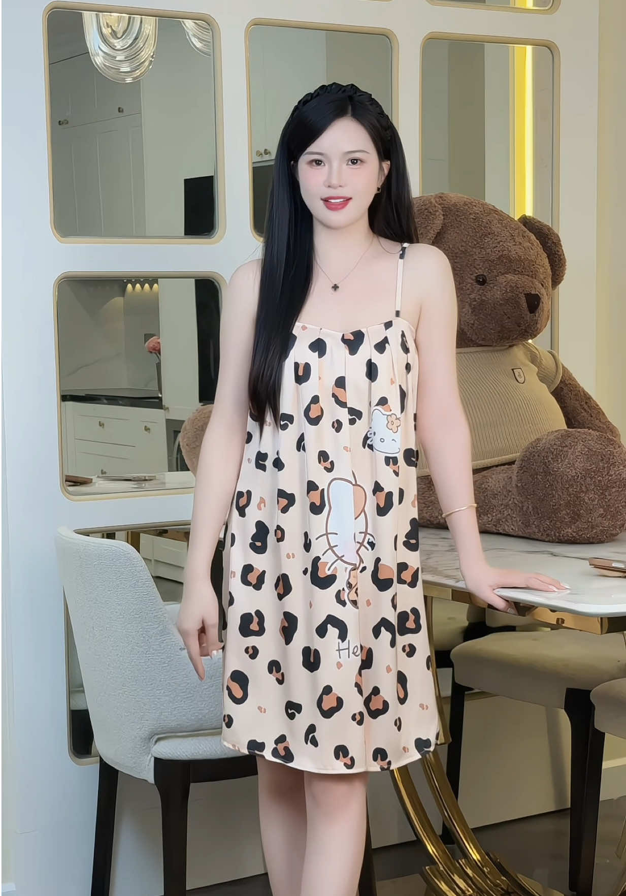 Đầm Ngủ Hai Dây Hoạ Tiết dễ thương #champhanreview #vayngu 