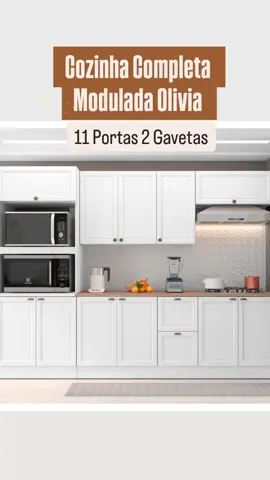 Confira Cozinha Completa Modulada Olivia 11 Portas 2 Gavetas. Sua cozinha linda como você sempre sonhou! LINK NOS COMENTÁRIOS.   #cozinhacompleta #módulos #armariodecozinha 