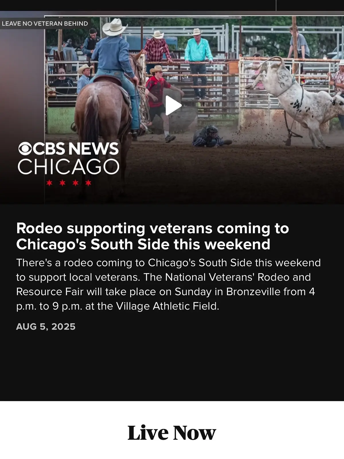 We told y’all it was gonna be big… Now the NEWS is talking about it too! 🔥🐂 Don’t miss your chance to be part of history.  #ChicagoRodeo #VeteransRodeo National Veterans Rodeo 🎉 🗓 Date: August 10, 2025 📍 Location: It Takes A Village Athletic Field 4930 S Cottage Grove Ave, Chicago, IL 60615 🎟️ $35 tickets  Veterans Resource fair 4PM-6PM 🤠Rodeo 5PM-9PM