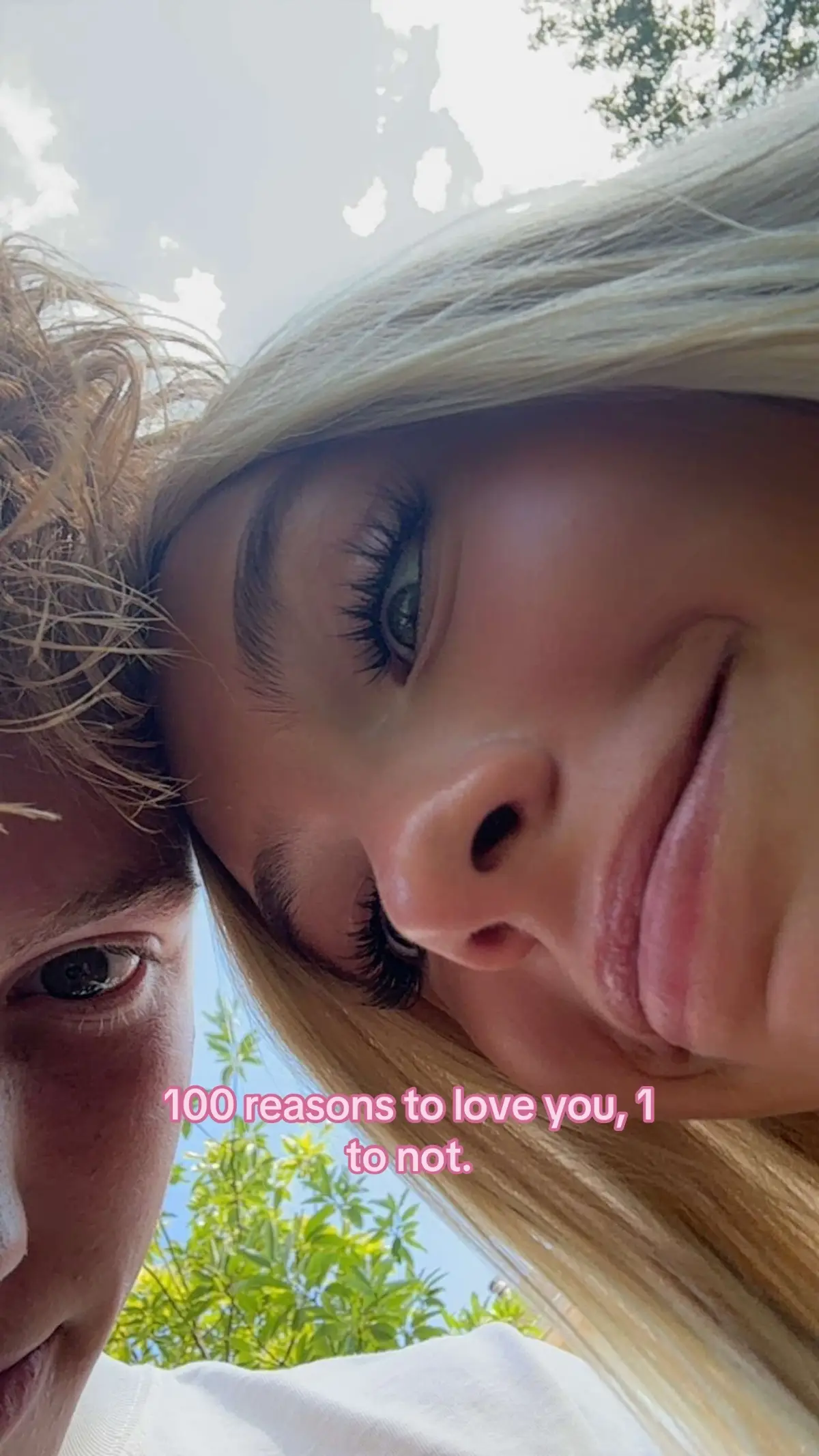 100 reasons to love you: 1. Your pretty brown eyes 2. Your smile 3. You give the best hugs  4. Kindess 5. Your laugh  6. Funny 7. Our memories 8. Your freckles 9. Your reassurance  10. I can tell you anything 11. Your hair 12. Your cuddles 13. Back scratches!!♾️♾️ 14. Your so comfy 15. Your happiness 16. Your lips 17. Your kisses 18. Your perfect nose  19. Your style  20. Your dedication 21. Your humour 22. Your personality 23. Your perfect 24. The way you treat me 25. Your family 26. Your smart 27. Our relationship  28. Your so handsome 29. I love you 30. Your my bestfriend 31. Your scent 32. Your voice  33. Your energy 34. Your very caring 35. Your trustworthy 36. Your patience 37. Your love 38. Your genuine 39. Your perfect skin 40. How you always crack my knuckles!! 41. Your hardworking 42. Tickles lolol 43. Your always positive 44. Our instant connection 45. Your SO fun to hangout with 46. Your compliments 47. You always think about others  48. Your athletic 49. Your very understanding  50. Your touch 51. Your taste in music 52. Your teeth 53. The way you treat me 54. Your communication  55. Your doggy 56. Your advice 57. Your stong  58. Always make me smile 59. Your weirdness 60. How you make me feel safe 61. I can be myself around you 62. Your curiosity  63. You notice the little things 64. Your “flaws”  65. Our facetimes  66. Your voice notes (my favorite)  67. Your little videos you always send 68. Your “i love you’s” 69. Pinky promise 70. You make me feel wanted 71. Our deep conversations  72. You don’t ever judge 73. Your respectful 74. Your responsible 75. I learn so much from you 76. Your so sweet 77. You always try your hardest 78. Your committed 79. Your talented 80. Your calmness 81. Your passionate 82. You make me so happy 83. Your love for your family and friends 84. Your jokes 85. Your hands 86. The way you text  87. Your generous 88. Your amazing  89. You always pay attention 90. Your so unserious  91. You always make time for me 92. Your gentle 93. You care  94. Your joyful  95. You make sure im comfortable  96. Your affection 97. Our bond  98. You give everything your all 99. Your manners 100. You showed me real love.    1 reason to not love you: 1.  I genuinely couldn’t think of a single thing I love every single thing about you, I love you🤍🤍 @reedrafael5 