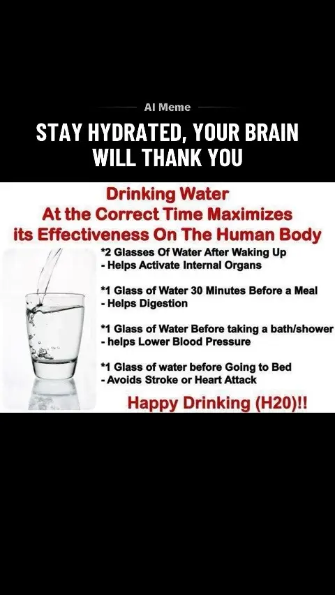 Drink Water it’s the Source of Life.  The body needs it each and everyday.  It allows the body the opportunity to help and ease the body’s functions. 