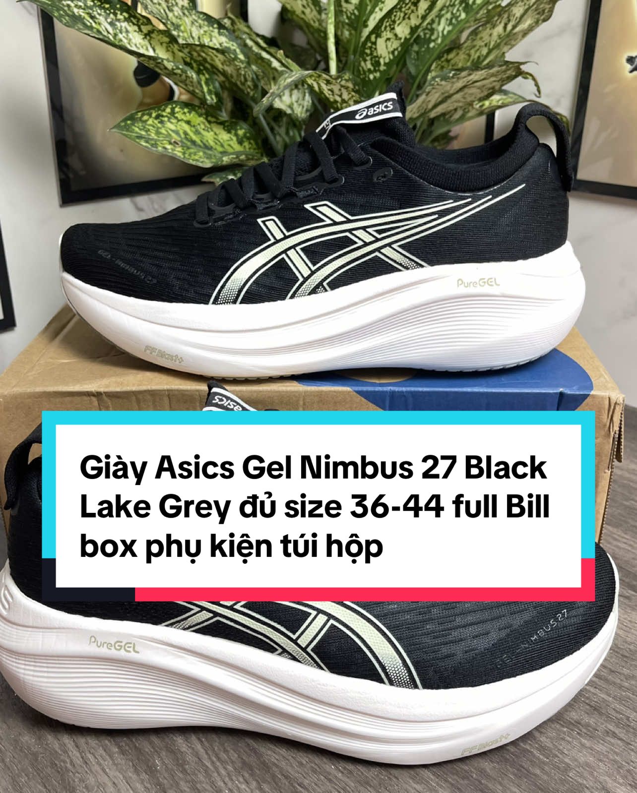 Giày Asics Gel Nimbus 27 Black Lake Grey đủ size 36-44 full Bill box phụ kiện túi hộp  #amumu #xuhuongtiktok #sneaker #Giày #thịnhhành #xuhuong #assic #asic 