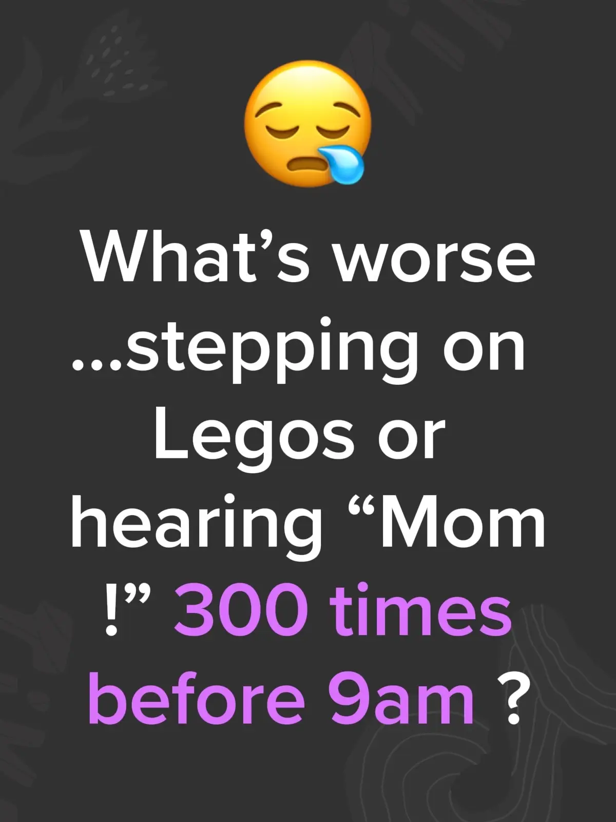 I’ll take stepping on Legos for 100, Alex 😫😂😂😂 lmboooo ! I love my boys tho 🥰 #thisorthat #motherhood #relatable 