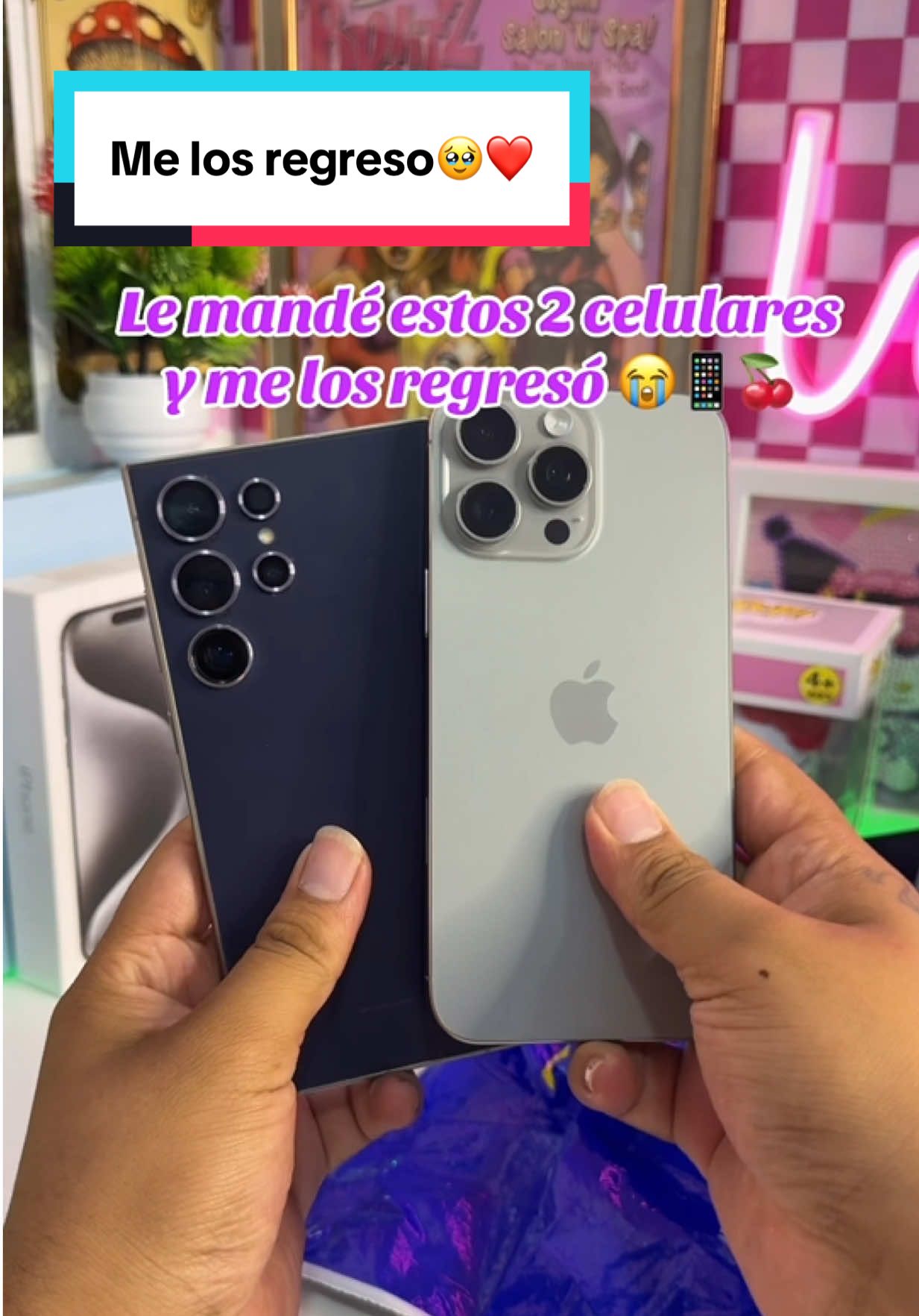 😭😱📱🍒Le envié estos 2 celulares a una seguidora y me los regresó 😍💖  Personalizando mi Samsung como un iPhone #personalizatucelular #android #iphone #samsung #samsungs24ultra #iphone16promax #Aesthetic #tips #Tech #cute 