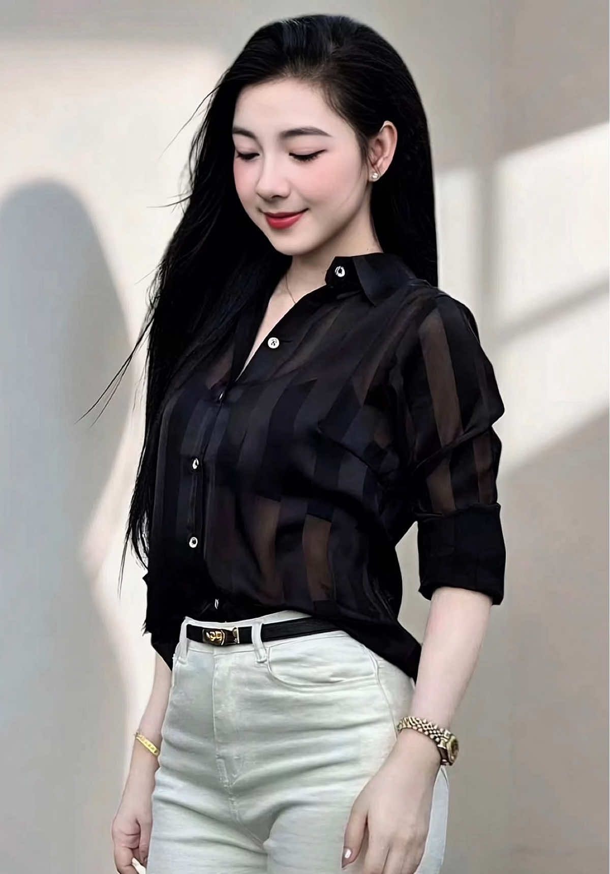 Áo sơ mi nữ lụa tằm dài tay cao cấp công sở họa tiết sọc đen nâu dáng cơ bản sang trọng #xuhuong #thinhhanh #hottrend #thoitrangnu #tiepthilienket #sanphamxuhuong #aosomi #aosominu #aosomidaitay 