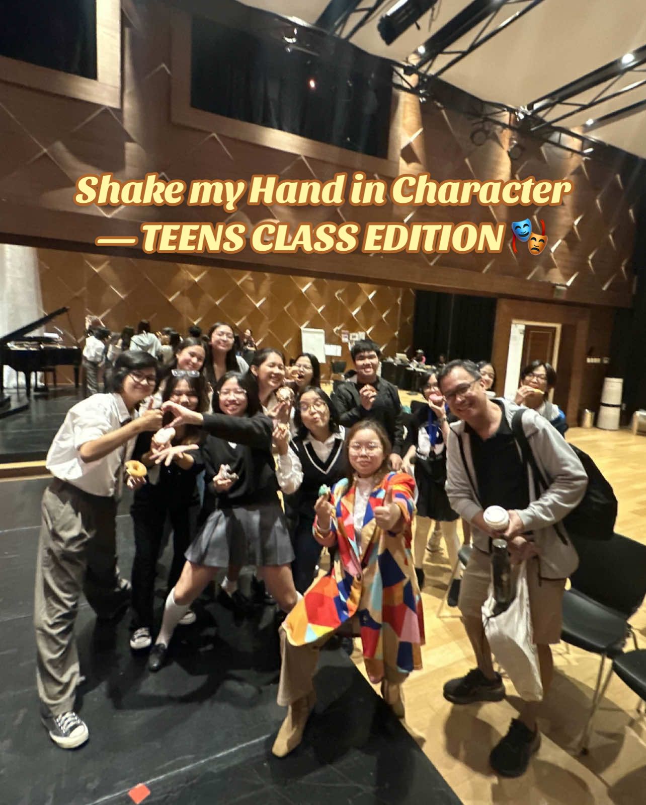 Shake my Hand in Character — WORKSHOP TEENS CLASS EDITION!! 🎭 repost so it does SLIGHTLY better . and so there’s music 🫡 #musicaltheatre #musicaltheatrekid #musicaltheatretiktok #filipinotheatre #theatreworkshop 