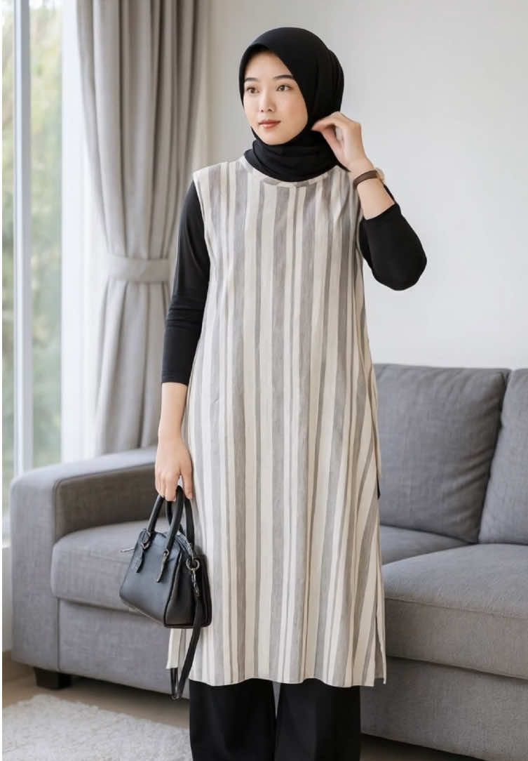 Outer panjang dengan sentuhan motif premium, bikin penampilan makin standout 🌟😘 #longvest #outertunik #outerpremium #koreanstyle #OOTD #fashion 