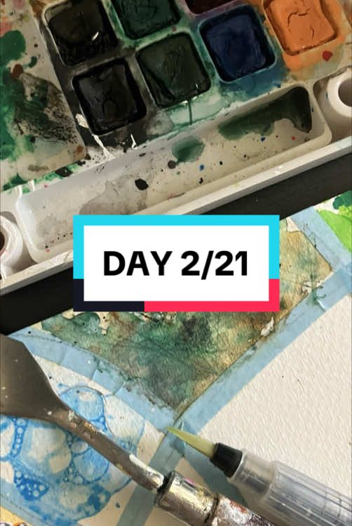 Day 2/21 Learn 🎨 I got to spend day 2 with my lovely friend Ellen. She made a delicious vegan lunch and every time I’m with her I learn something new—about her and her wonderful husband, about life, about myself. For “learn” I was inspired by the way she paints and wanted to learn how to create abstract landscapes. It was a lot of fun to try something new and I would love to explore and experiment more! #artprocess #abstractlandscape #watercolor 