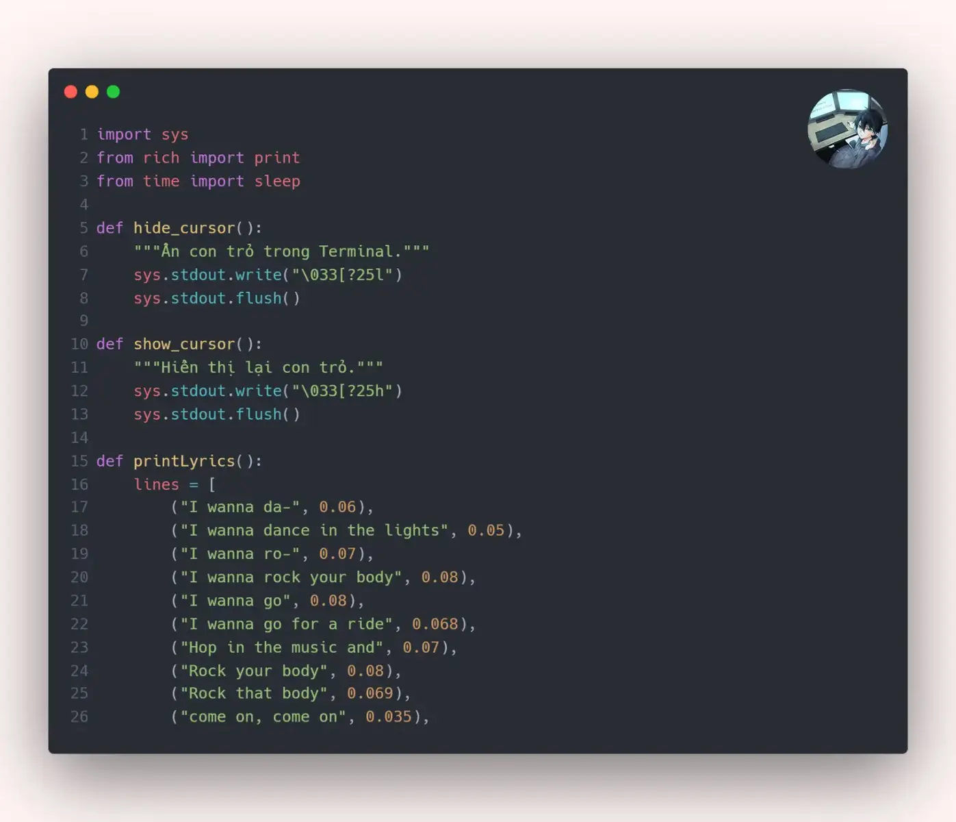 source code lyrics rock that body cho bạn nào cần 🤘 #python #lyrics #rockthatbody #rockyourbody #iwannarock #hoangto 