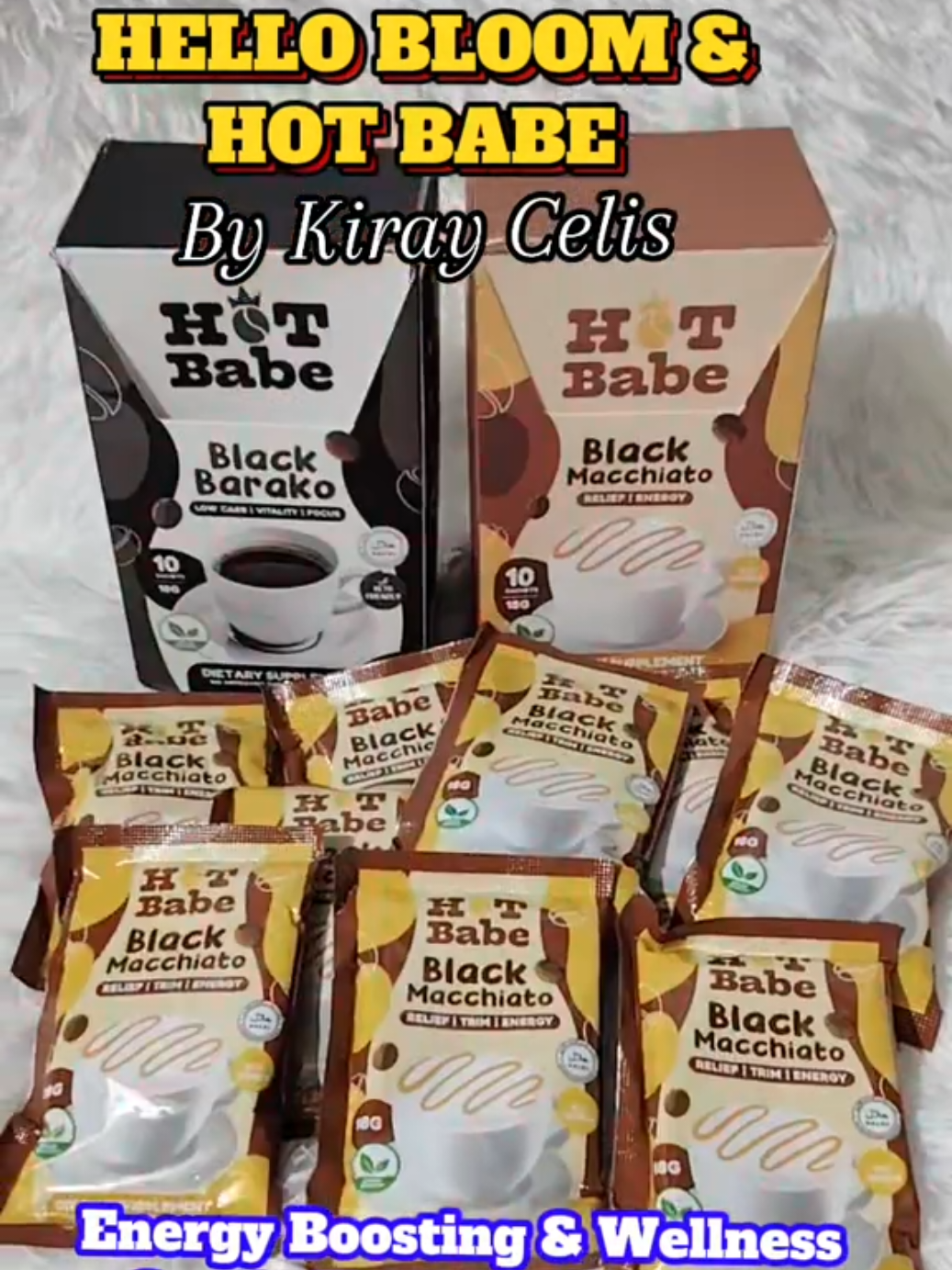 HELLO BLOOM& HOT BABE by Kiray a Celis Energy Boosting & Wellness Stevia Healthcare Coffee Supplement #hellobloomhotbabe #kiraybrands #kiraycelis #coffee #macciatodecoffee 