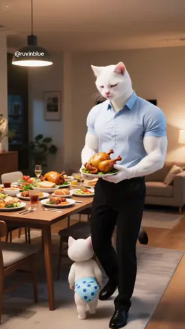 🙀🍗😿Papa Kitten Shared Our Food… Baby Kitten Was Furious  #petlover  #meow  #cats 