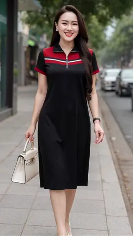 Đầm thiết kế cổ sơ mi có dây kéo tiện lợi #thoitrangU40 #thoitrangtrungnien #dambigsize #damcongso 