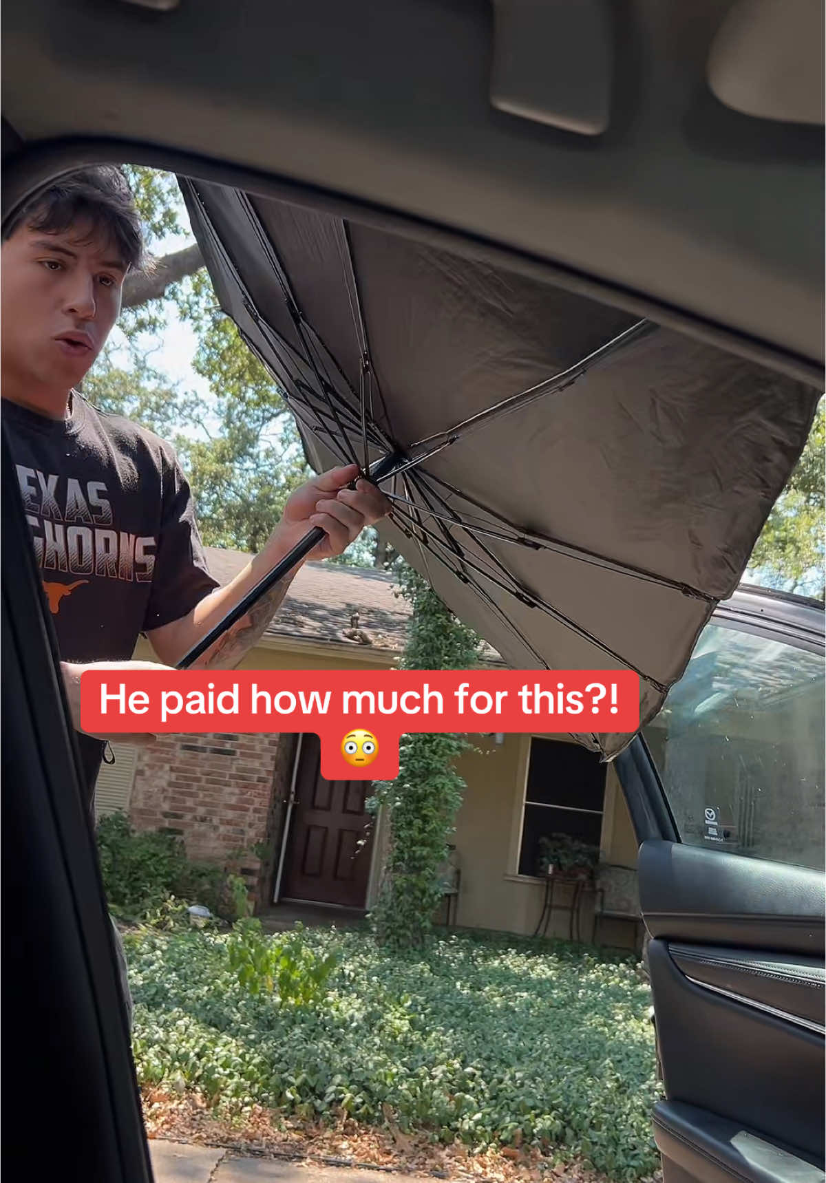 He got an umbrella sunshade for his car? #tiktokmademebuyit #tiktokshop #tiktokmarketplace #sunshade #cars #windshield #windshieldshade #sunvisor #hotcar 