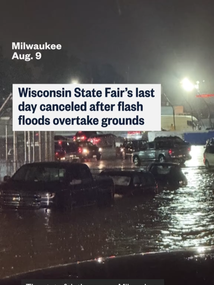 The final day of the #Wisconsin State Fair was canceled after severe flash #flooding slammed the Midwest. Fairgoers waded through flooded parking lots and fields to get to their cars.