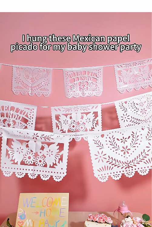 Obsessed with how these papel picado fit my Cielito Lindo baby shower. Simple, vibrant, perfect. Who else thinks details make the party? #papelpicado #cielitolindo #mexicanstyle #mexicantiktoks #mexicandecor #fiesta #fiestamexicana #babyshower #babyshowerideas #babygirl #itsboy #pregnant #mexicantheme #partyideas #partydecor 