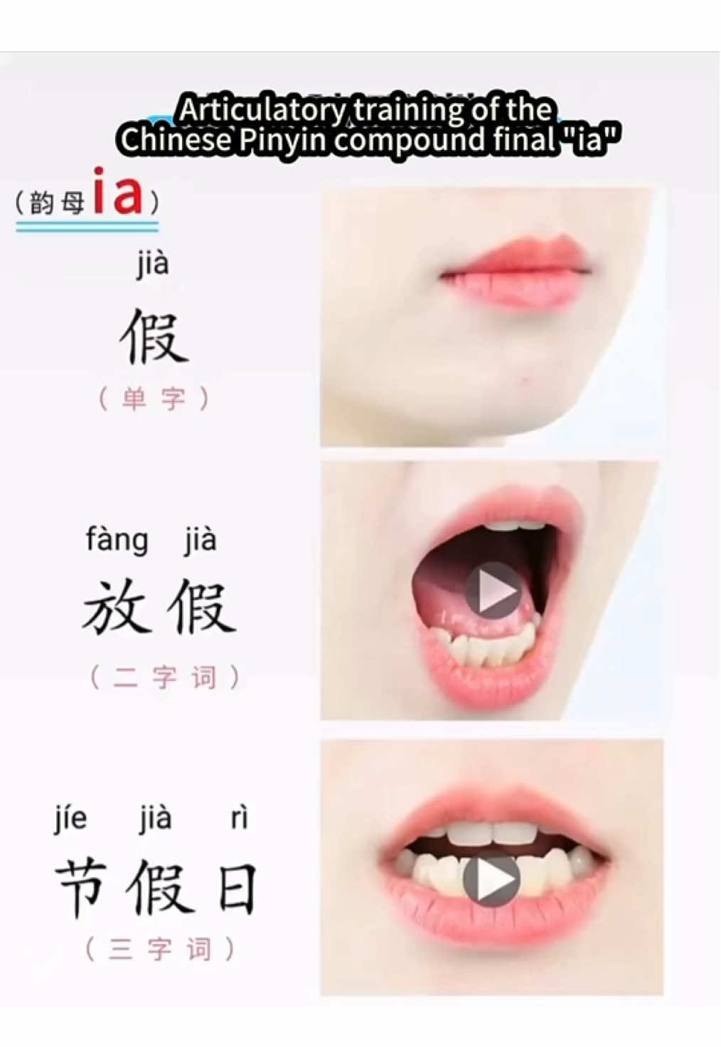 Articulatory training of the Chinese Pinyin compound final “ia”.#china #fyp #chinatravel #aprenderchino #chinomandarin #chino #汉语 #汉语学习 #learnchinese #hsk #hskk #learnmandarin #拼音 #pinyin #chineseculture #chinolink #trungquoc #tiengtrung #chineseteacher #tiengtrungquoc 