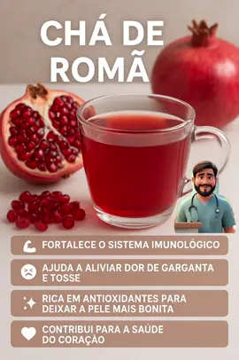 🍵 Como fazer o chá de romã Corte 1 romã e retire as sementes. Coloque as sementes em 500 ml de água fervente. Deixe ferver por 5 minutos. Coe e adoce a gosto (opcional). Beba ainda morno para aproveitar melhor os benefícios. #tiktobrasil #dicas #dicasdesaude #bemestar #chá #tiktokviral 
