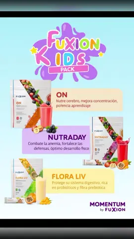 ✨👦👧 ¡Porque ellos merecen lo mejor! Con el Pack Fuxion Kids ayudas a tus hijos a crecer sanos, fuertes y llenos de energía. 🍇 ON: Nutre su cerebro, mejora la concentración y el aprendizaje. 🍌 NUTRADAY: Combate la anemia y fortalece defensas. 🍍 FLORA LIV: Protege su sistema digestivo con probióticos y fibra. 🍵 VERA+: Refuerza el sistema inmunológico y cuida sus vías respiratorias. 🥛 BIOPROTECT: Nutre, regenera y revitaliza sus células. #fuxionkids #nutricioninfantil ##fuxionperu #titokviralvideo #ñiñosfelices♥️🥰 