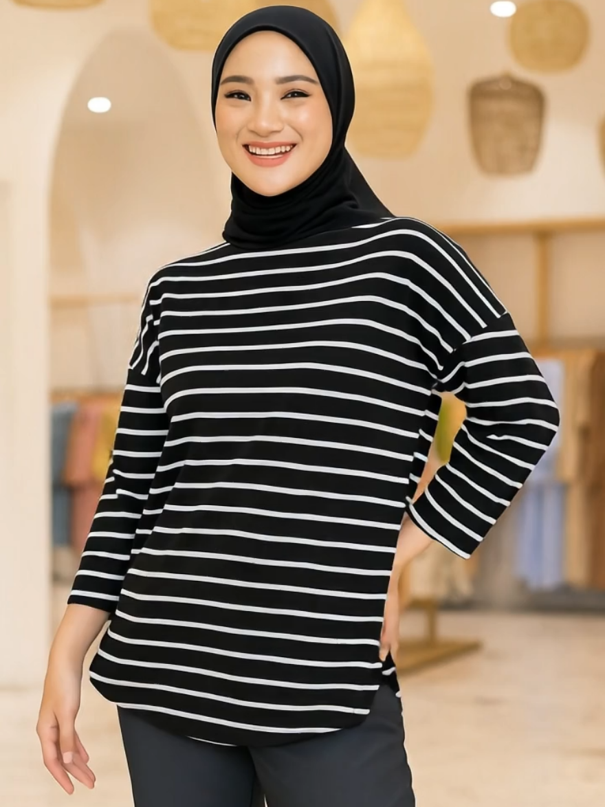 Atasan Baju Kaos Salur Oversized Wanita Blouse Top Basic Polos Premium Terbaru Kekinian Combed Muslim #atasanwanita #kaoswanita #blousemurah #guncang88 #fyp 