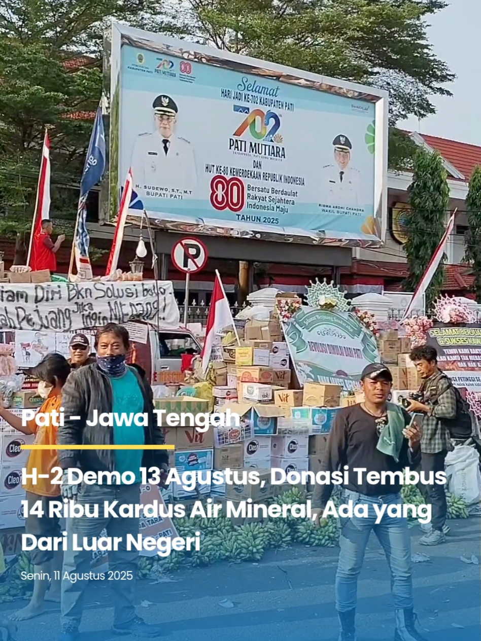 H-2 Demo 13 Agustus, donasi logistik terus berdatangan. Sampai saat ini sudah ada sekitar 14 ribu kardus air mineral. Ini belum logistik lain seperi snack dan buah-buahan.  Selain dari Pati, donasi juga datang dari berbagai daerah termasuk luar negeri.  #demopati #demo13agustus #poskodonasi #patimelawan 