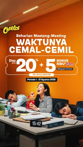 Kalau kerjaan bikin lelah, ngemil aja sama yang bikin ceria 😏 Langsung aja gak sih ngemil Cheetos, mana diskon 20% + bonus 5.000 APoint lagi… GASSSS beli di Alfagift sekarang!