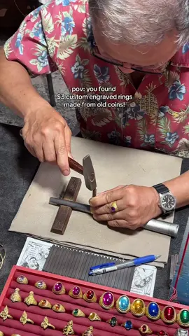 met a kind man who makes coin rings for 100 baht + free engraving! ❤️  Chiang Mai Sunday Night Market isn’t one we usually frequent because of how busy and crowded it is, but there are lots of treasures to be found! If you’re visiting Chiang Mai, you absolutely need to check out this market. Open every Sunday at 5pm. #chiangmai #thailand #fyp #lifeabroad #teacher 