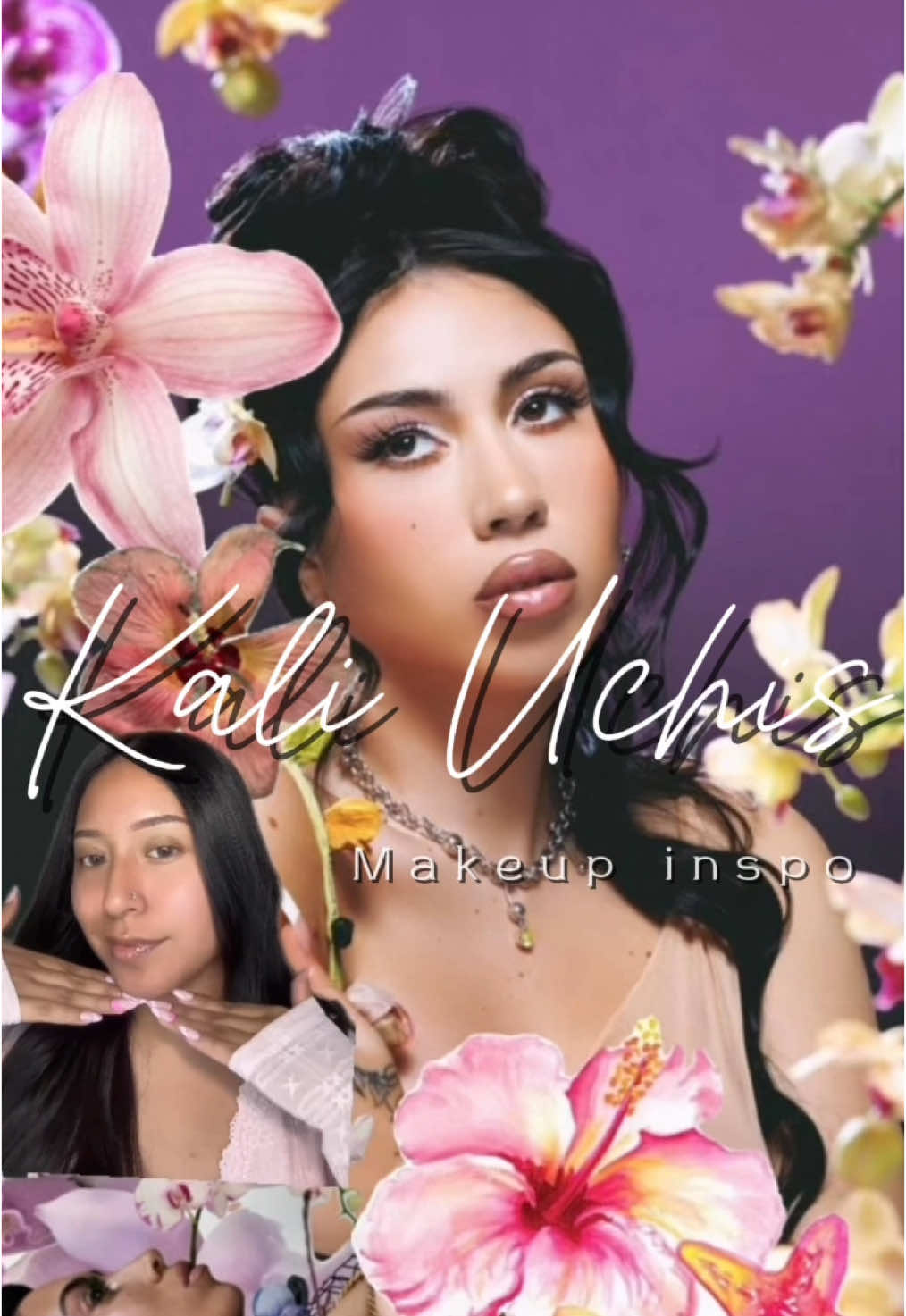Full Makeup tutorial- Kali Uchis concert makeup inspo 💖 #fyp #makeup #kali #kaliuchis #makeuptutorial #orchids #beauty #makeupideas #explorepage✨ #glammakeup #concertmakeup  #creatorsearchinsights 