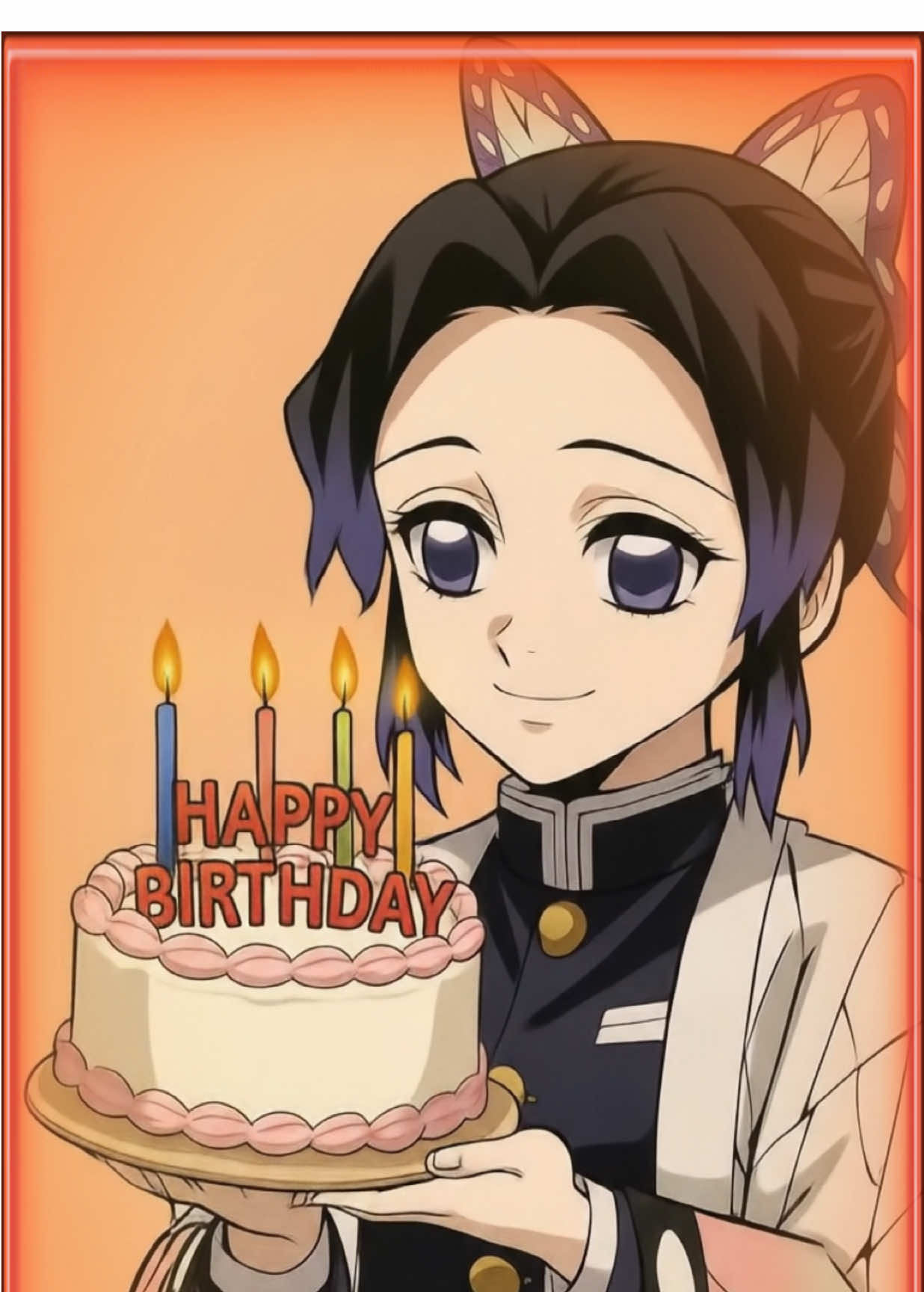 Con su encanto y serenidad, Shinobu Kocho llega para regalarte una felicitación especial. Te desea un cumpleaños lleno de sonrisas, dulces momentos y un toque de magia. ¡Que este día sea tan hermoso como el aleteo de una mariposa! 🦋💖 #FelizCumpleaños #ShinobuKocho #KimetsuNoYaiba #DemonSlayer #CumpleMágico