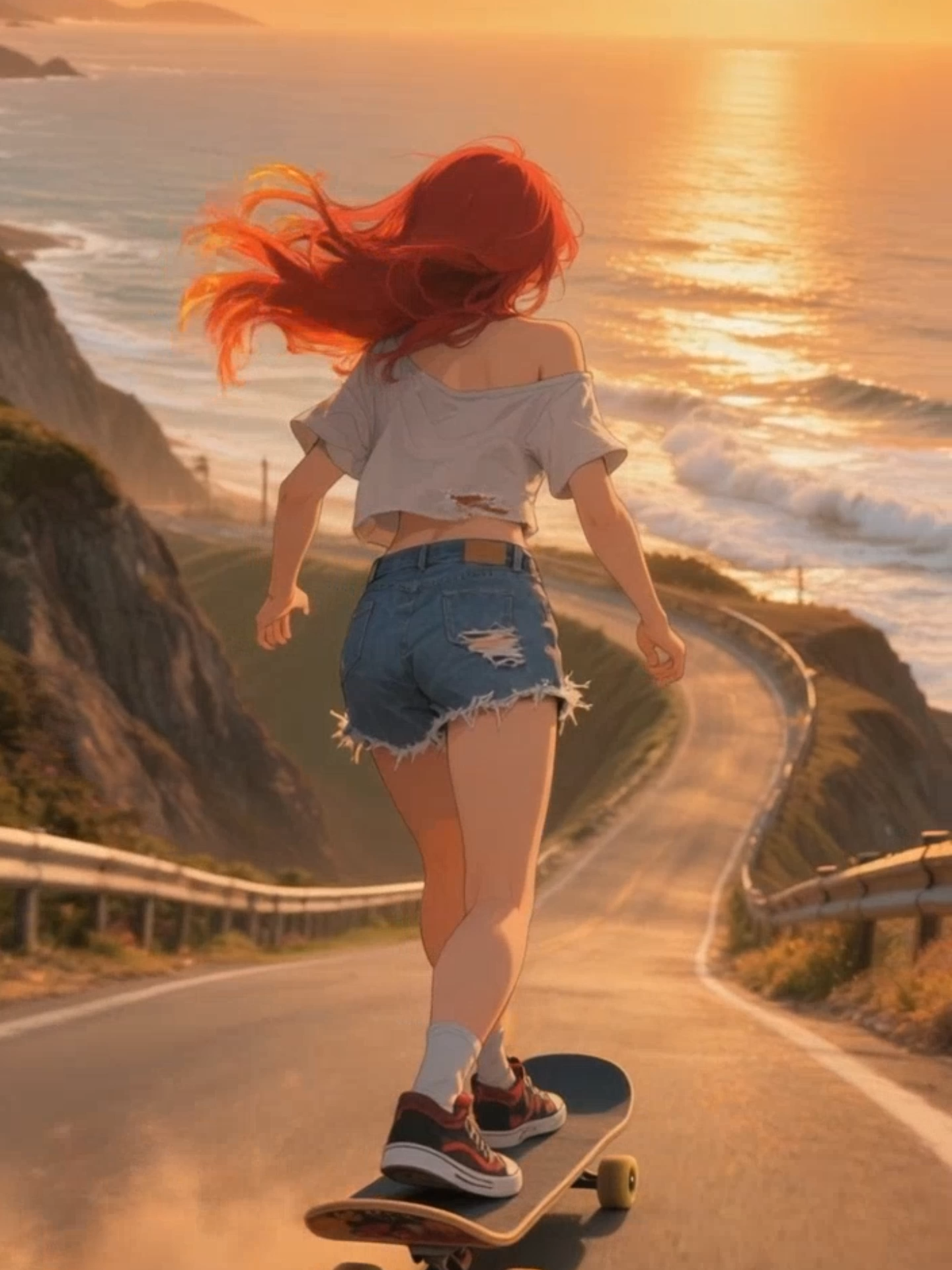 Live Wallpaper | Downhill Dreams 🌊🔥 #skatergirl #livewallpaper #coastalride #goldenhour #oceanview #animevibes #skateraesthetic #skateboard #aivideo #sunsetlover #wallpapervideo