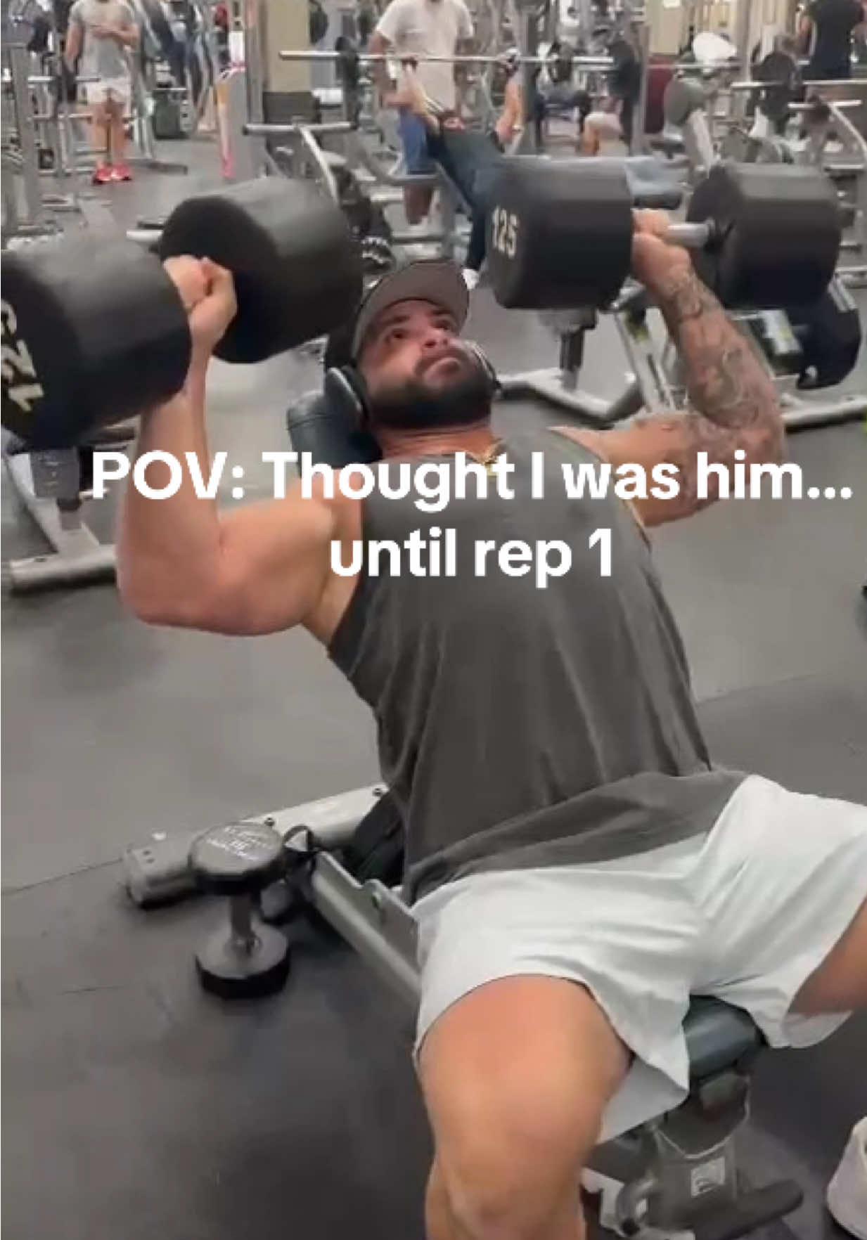 When you realize 125 ain’t the move 💀 #GymFail #ShoulderPress . . .     #GymFails #GymTok #FitnessHumor #POV #GymLife #LiftingFails #WorkoutHumor