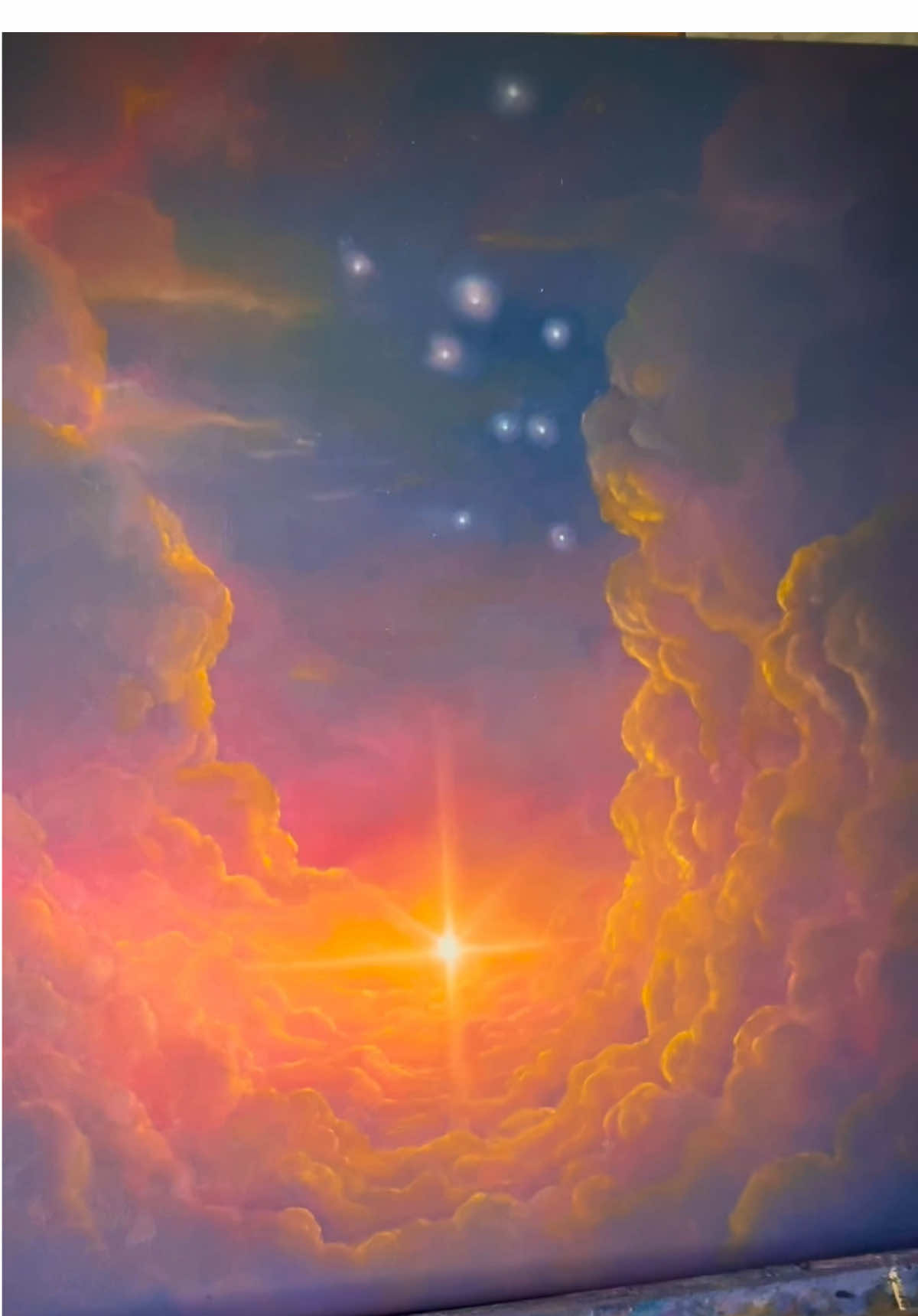 “Gateway of Light” feels like a doorway into another world where anything is possible. I loved getting lost in this one and I hope you enjoy watching! #haleygrecoartwork #oilpainting #cloudpainting #paintingprocess #artprocess 