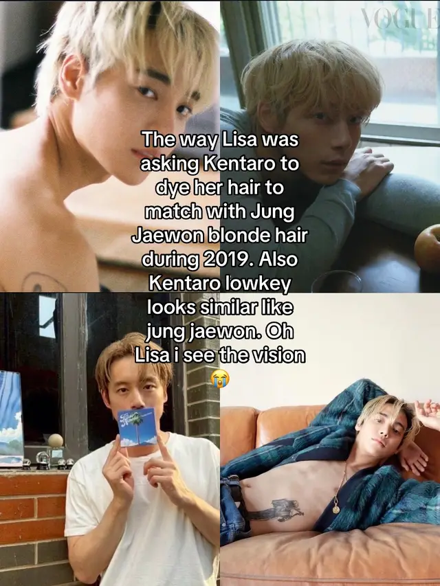 The way Lisa was asking Kentaro to dye her hair to match with Jung Jaewon blonde hair during 2019. Also Kentaro lowkey looks similar like jung jaewon. Oh Lisa i see the vision😭#lisa#kentaro#jaewon #2019 #fyp