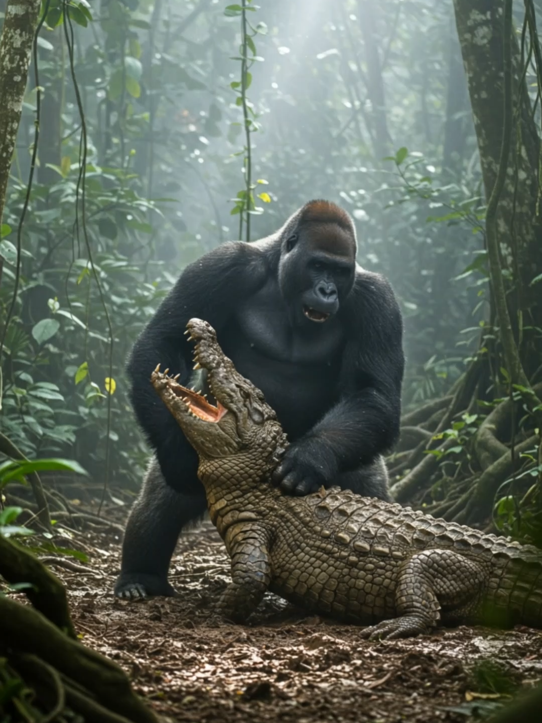 This Gorilla Took On a Crocodile... and Won!#Photorealistic #EpicBattle
