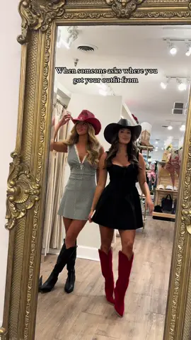 Who else can’t wait to spill the tea on where their cute new fit is from? Just us? 👀 Come snag the looks everyone will be asking about! #countryoutfit #styleinspo #WesternFashion #concertoutfit #cowgirloutfit #dresses #whattowear 