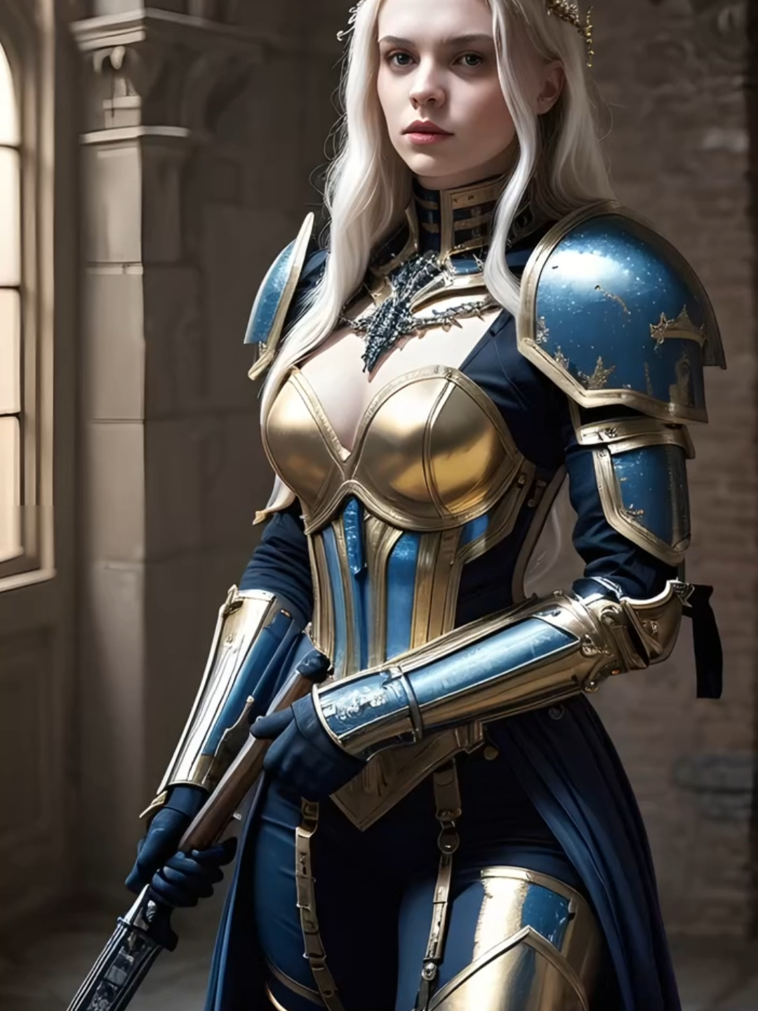Queen in Gold and Blue Armor Warrior Who Rules All When beauty meets strength, a true legend is born. This warrior isn't here to play around; she's got power, style, and courage in her veins! #WarriorQueen #StrengthAndFemininity #RoyalArmor #GirlPower #ModernWarrior #EpicVibes #StrongAndSensual #MedievalStyle #BossLady #TikTokRoyalty
