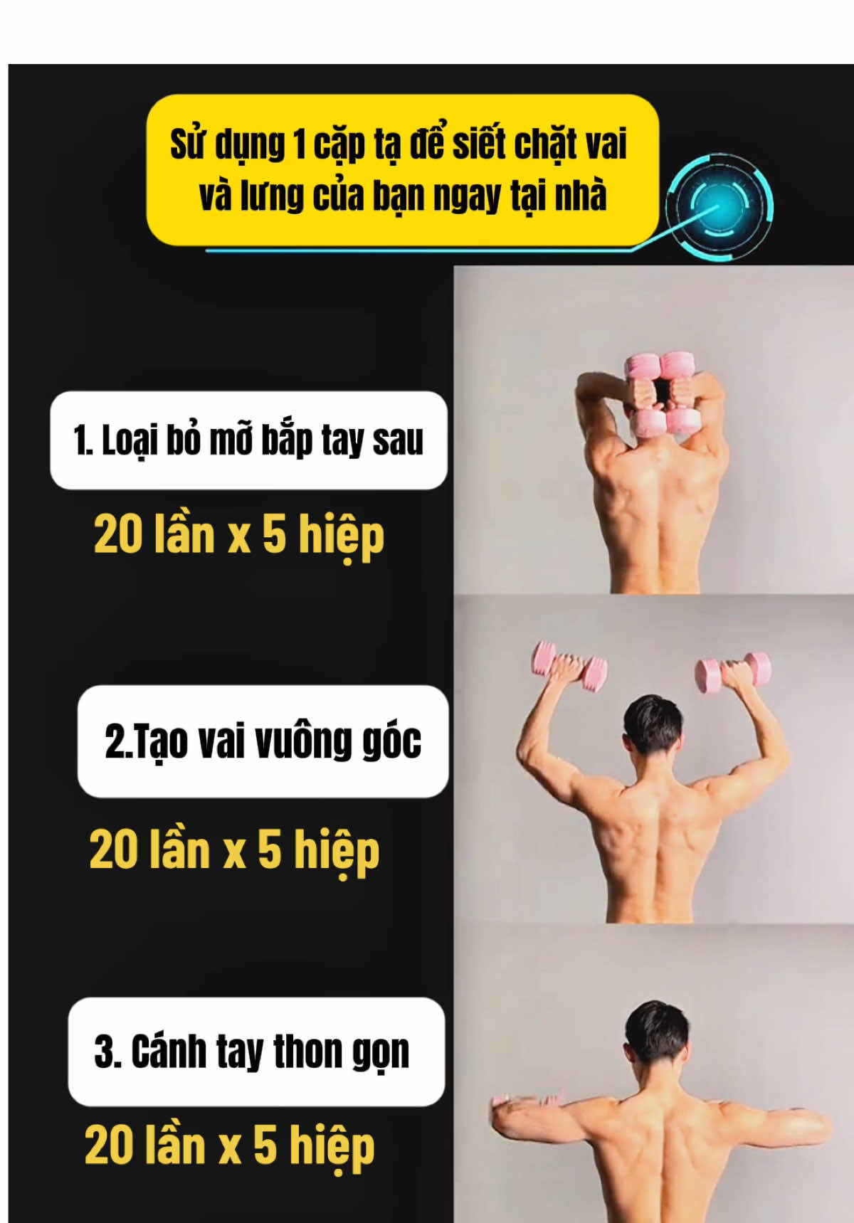 Sử dụng 1 cặp tạ để siết chặt vai và lưng của bạn ngay tại nhà #taptay #taplungxo #tapvai #tapvaithongon #tadontaptainha #tadon #dungcutapgym 