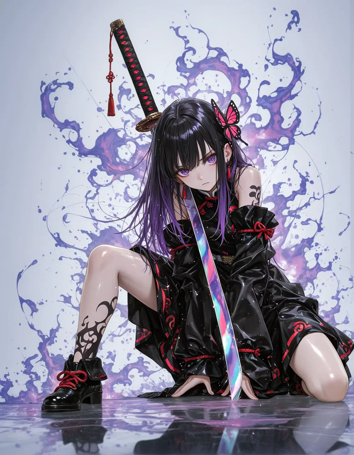 Look! Shinobu Kocho, the Insect Hashira from Demon Slayer, appears with a poisoned blade✨  Purple eyes, black hair with a butterfly hair accessory, and the kimono haori like fluttering butterfly wings. She has a gentle smiling face, yet can say the cruelest sharp - tongued words with a smile! She's the most unique Hashira in the Demon Slayer Corps —— Too weak to cut off a demon's head, but using her pharmaceutical talent to turn the Nichirin Blade into a 