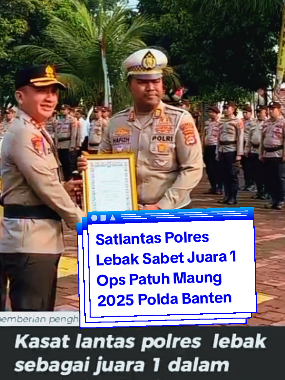Satlantas Polres Lebak Sabet Juara 1 Ops Patuh Maung 2025 Polda Banten Lebak , Kilasperistiwa.Com – Prestasi membanggakan kembali diraih jajaran Satuan Lalu Lintas (Satlantas) Polres Lebak. Kasatlantas Polres Lebak, AKP Muhammad Hafizh ST, SH, MA, berhasil meraih Juara 1 dalam pelaksanaan Operasi Patuh Maung 2025 tingkat Polda Banten dan Polres jajaran. Penghargaan tersebut diserahkan langsung oleh Kapolres Lebak, AKBP Herfio Zaki SIK, MH, dalam upacara di halaman Mapolres Lebak, Senin (11/8/2025). Prestasi ini menjadi bukti nyata komitmen Satlantas Polres Lebak dalam menciptakan keamanan, keselamatan, ketertiban, dan kelancaran lalu lintas di wilayah hukum Lebak. Operasi Patuh Maung 2025 sendiri merupakan agenda tahunan yang dilaksanakan secara serentak oleh jajaran Polda Banten dengan tujuan menekan angka pelanggaran dan kecelakaan lalu lintas. Satlantas Polres Lebak dinilai unggul dalam hal inovasi, kedisiplinan, efektivitas kegiatan, serta capaian target selama operasi berlangsung. Kapolres Lebak, AKBP Herfio Zaki SIK, MH, mengapresiasi kinerja luar biasa yang ditunjukkan oleh Kasatlantas dan seluruh personel Satlantas. “Penghargaan ini adalah hasil kerja keras, kekompakan, dan dedikasi seluruh personel Satlantas. Keberhasilan ini harus menjadi motivasi untuk terus meningkatkan kualitas pelayanan dan penegakan hukum di bidang lalu lintas, demi keselamatan masyarakat,” ujar Kapolres Lebak. Sementara itu, Kasatlantas Polres Lebak, AKP Muhammad Hafizh ST, SH, MA, menyampaikan rasa syukur dan terima kasih atas penghargaan yang diraih. “Alhamdulillah, ini adalah hasil kerja tim. Kami di Satlantas Polres Lebak selalu berupaya menjalankan tugas dengan maksimal, baik melalui penegakan hukum yang tegas maupun edukasi yang humanis kepada masyarakat. Terima kasih kepada pimpinan, rekan-rekan personel, dan tentunya masyarakat Lebak yang telah mendukung program-program kami,” ungkap AKP Hafizh. Ia juga menegaskan, penghargaan ini bukan akhir dari perjalanan, melainkan menjadi pelecut semangat untuk terus berinovasi dalam menciptakan lalu lintas yang aman dan tertib. “Kami akan terus berupaya menghadirkan pelayanan terbaik, termasuk memperbanyak kegiatan edukasi seperti sosialisasi keselamatan lalu lintas di sekolah, komunitas, dan ruang publik,” tambahnya. Kapolres Lebak menutup acara dengan harapan agar prestasi Satlantas Polres Lebak dapat menjadi contoh positif bagi satuan kerja lainnya. “Kita berharap penghargaan ini menjadi pemicu semangat seluruh personel untuk terus mengabdi dengan integritas dan dedikasi tinggi, demi keamanan dan ketertiban di Kabupaten Lebak,” tandasnya. Dengan prestasi ini, Satlantas Polres Lebak semakin memperkuat posisinya sebagai salah satu satuan lalu lintas terbaik di jajaran Polda Banten, sekaligus membuktikan bahwa kerja keras, inovasi, dan pelayanan yang tulus akan berbuah manis bagi masyarakat dan institusi. (Nurma) #update #polreslebak #satlantas #info #news 